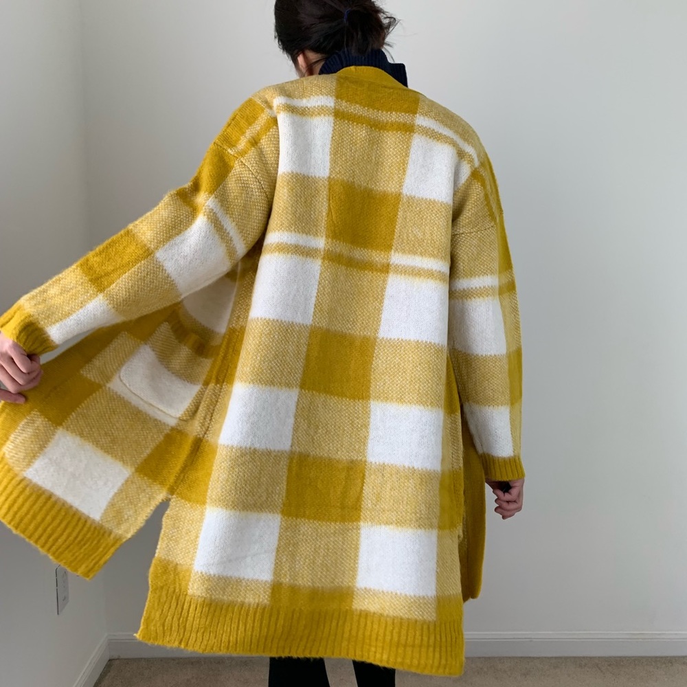 FUZZY BUFFALO PLAID POCKETED LONG CARDIGAN - Picture 7 of 8